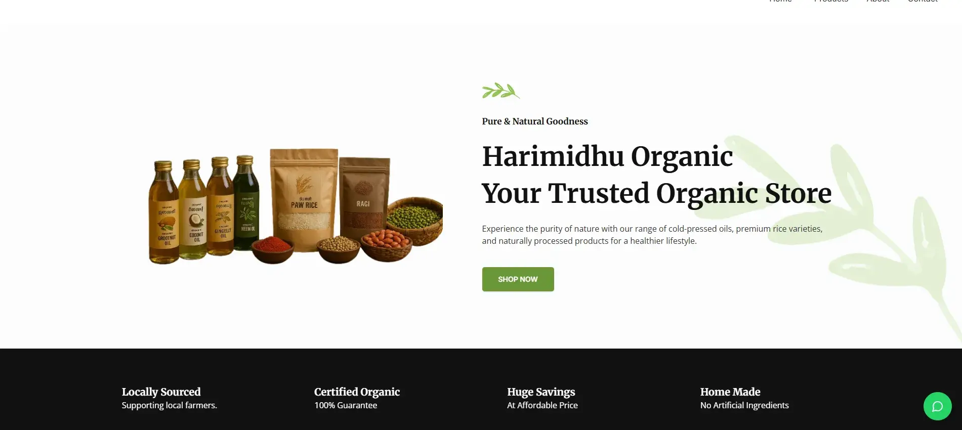 Screenshot of the Harimidhu Organic online store