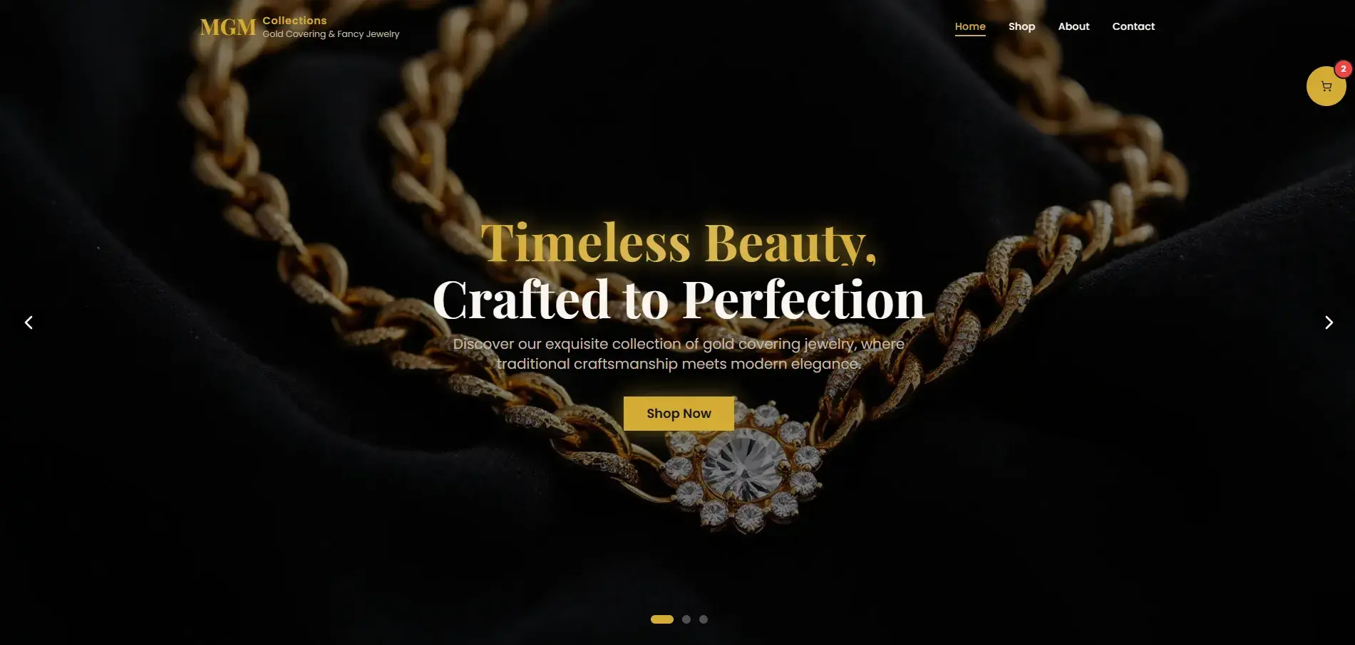 Screenshot of the MGM Collections online jewellery store
