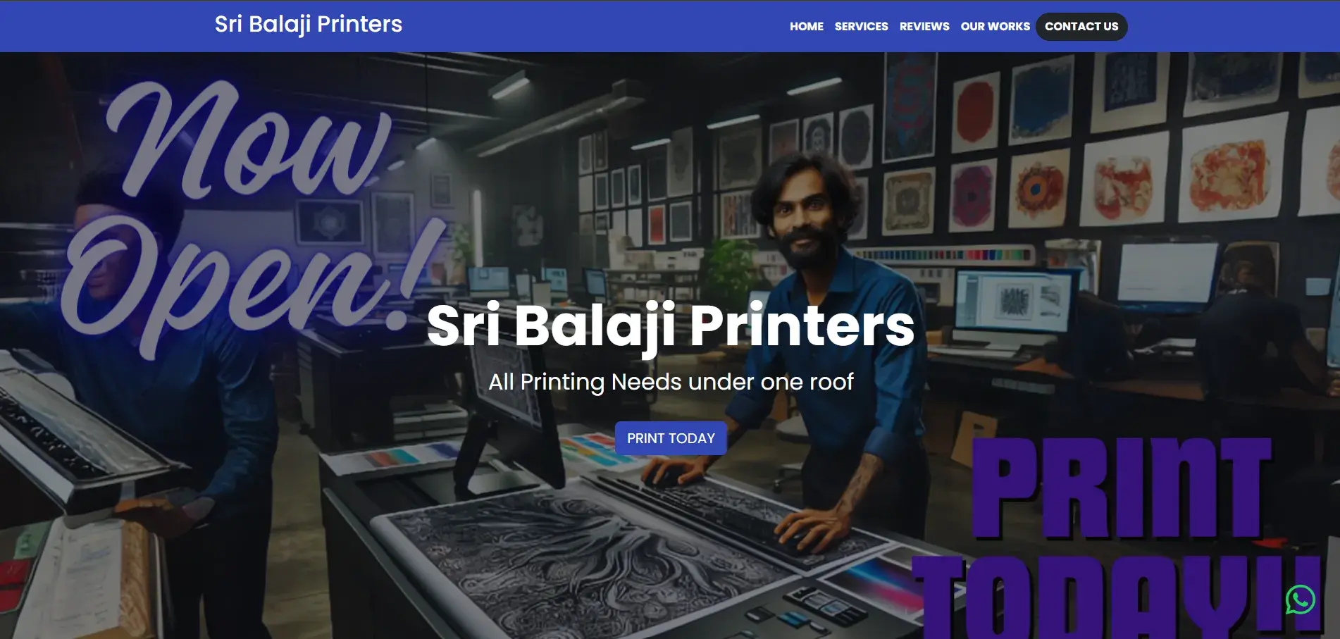 Screenshot of the Sri Balaji Printers business website