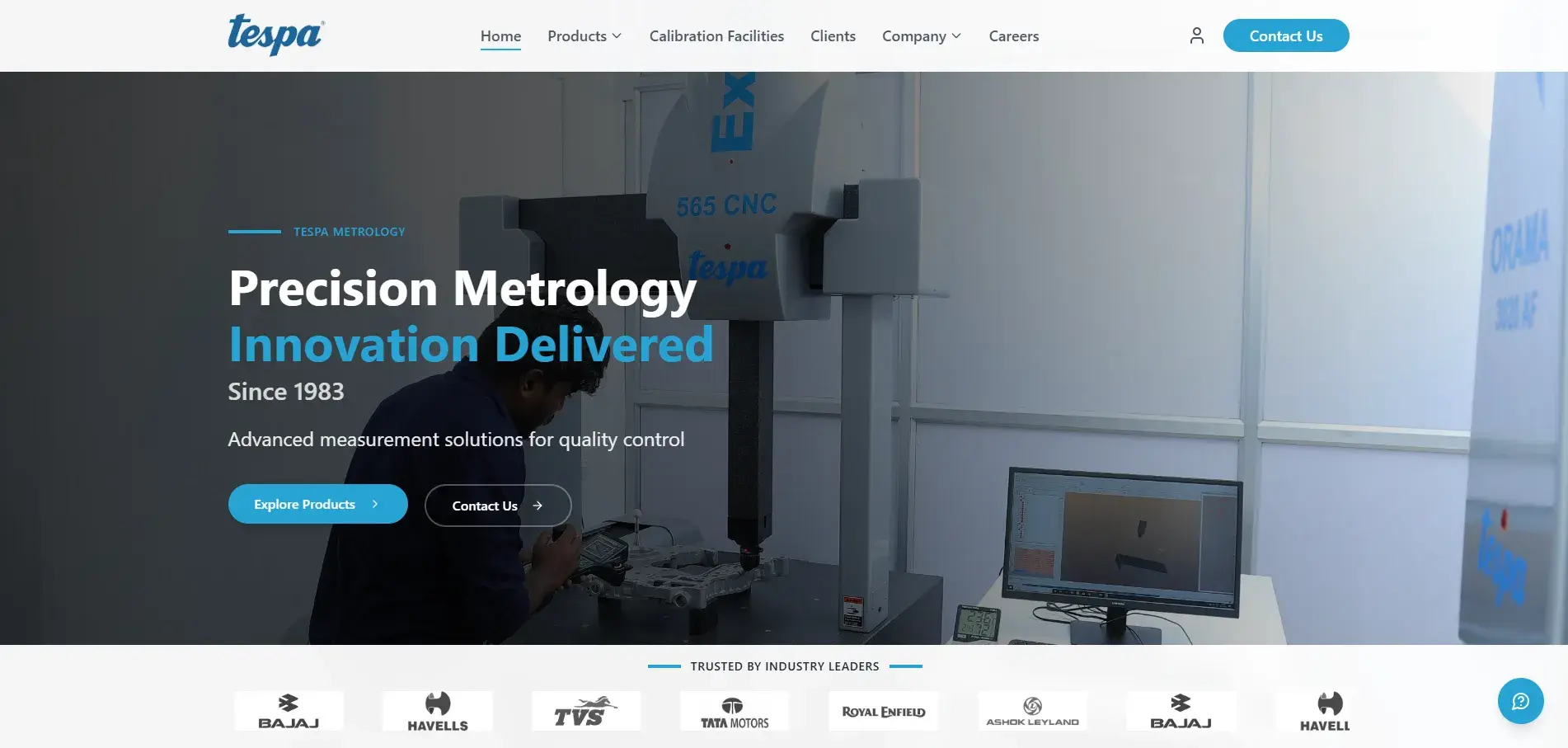 Screenshot of the Tespa Pvt Ltd product catalogue website